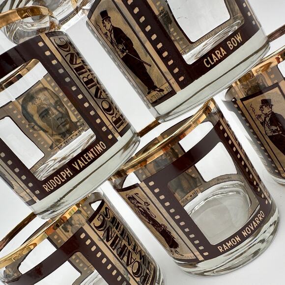 Vintage Roaring Twenties Movie Film Glasses Double Old Fashioned Set of 6 - Picture 2 of 9